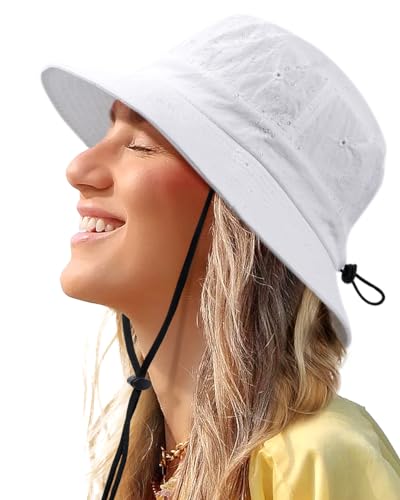 Water-Resistant Bucket Hat for Women Men Rain Hat UPF 50+ Boonie Sun Hat - color: White