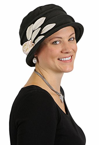 Hats Scarves & More Womens Hat Chemo Headwear Cancer Cap Ladies Head Coverings Winter Lady Rose - color: Black With Cream