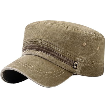 Unisex Cadet Army Cap Adjustable Flat Top Cap Washed Cotton Military Hat Baseball Cap - color: Beige 2