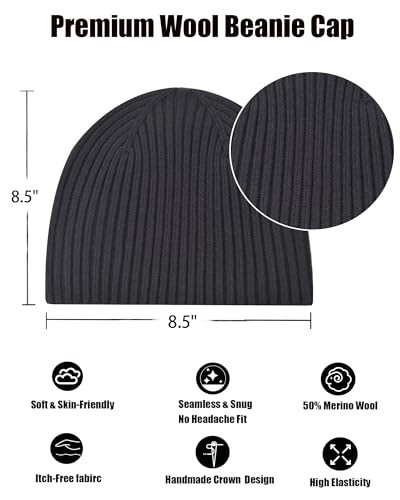 Wool Knit Beanie Hats for Men Women,Cuffless Winter Skull Caps - color: 1-dark Grey