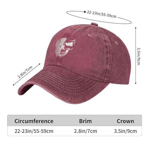 American Flag and Skull Baseball Cap Adjustable Vintage Washed Cotton Hats Gift for Men Women - color: Red