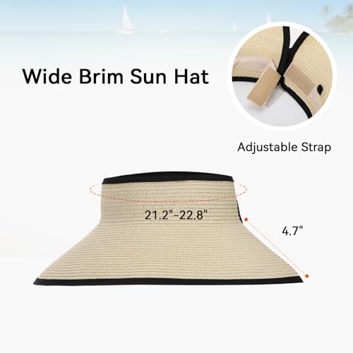 Beach Sun Hats for Women Sun Visors Wide Brim Foldable Straw Hats Packable for Travel Vacation - color: Beige