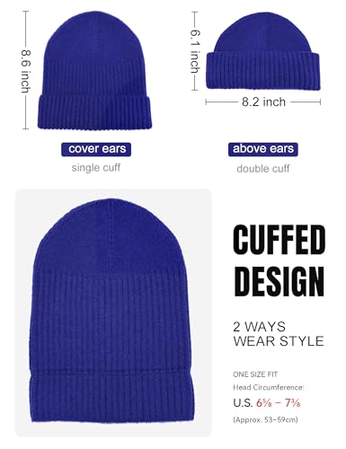 vidsel 50% Wool Double Cuff Beanie Hat for Men Women, Warm Winter Knit Cap - color: Blue