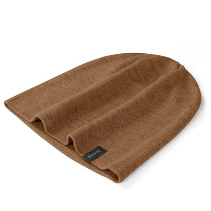 Wool Blend Thin Beanie for All Season, 2 Pack Lightweight Slouchy Knit Beanie Hats Sleep Cap - color: Orange/Brown