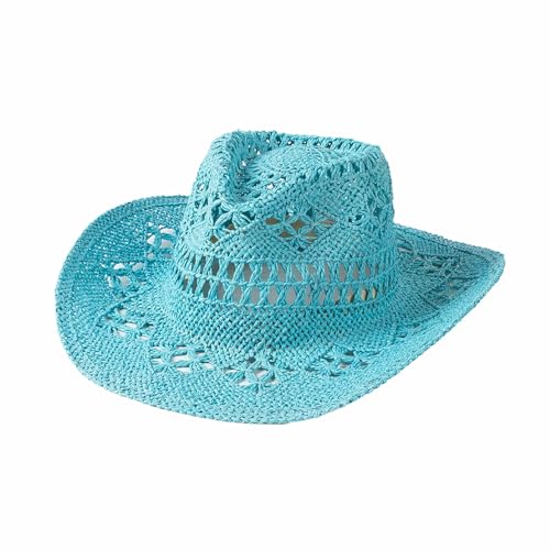 Lifup Straw Cowboy Sun Hats for Women, Western Cowgirl Hats - color: Blue