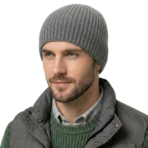 ZLYC Men Winter Knit Fisherman Beanie Hat Fashion Warm Daily Skull Cap - color: Solid Gray