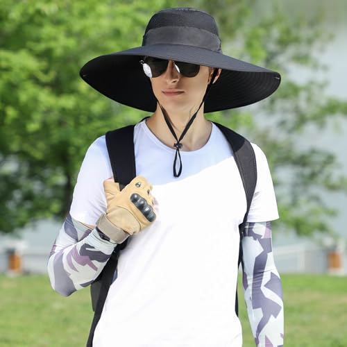 Wide Brim Sun Hat for Men Women UV Protection Bucket Fishing Hats - color: Black
