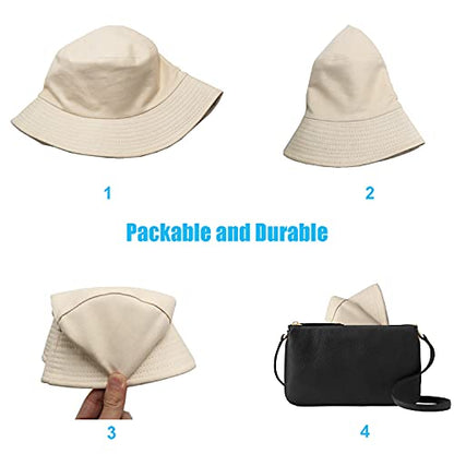 Bucket Hat for Women Men, Reversible Cotton Summer Sun Beach Cap Solid Color Style - color: A-beige