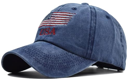 Women's Men's Fashion Baseball Cap Adjustable Strapback Hats Dad Hat Visor Sports Hat - color: American Flag - Navy Blue