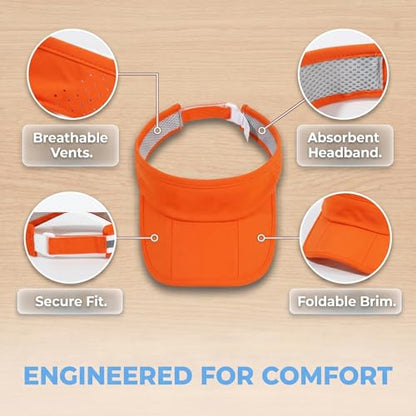 Sun Visors for Women Men Adjustable Folding Cap Running Golf Tennis - color: Orange
