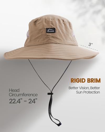 Hat Hut Hiking Hat, UPF50+ Wide Brim Sun Bucket Hats for Men Women, UV Protection, Fishing Outdoor Safari - color: Khaki