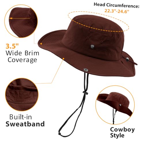 Wide Brim Waterproof Bucket Rain Hat for Women Men UPF50+ Cowboy Sun Hat - color: Rust