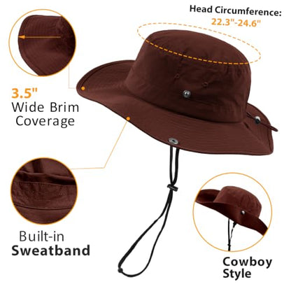 Wide Brim Waterproof Bucket Rain Hat for Women Men UPF50+ Cowboy Sun Hat - color: Rust
