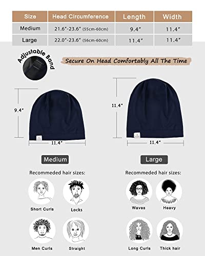 YANIBEST Slouchy Beanie Hat Satin Lined Sleep Cap Chemo Headwear Caps - color: Nave Blue, size: Large