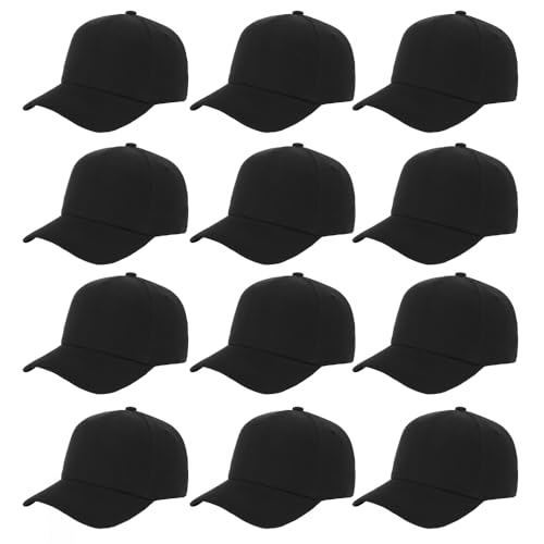 ZH Plain Adjustable Baseball Cap - Lot of 12 Unisex Blank Design Caps - color: Black