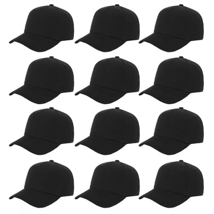 ZH Plain Adjustable Baseball Cap - Lot of 12 Unisex Blank Design Caps - color: Black