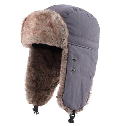 Home Prefer Mens Warm Faux Fur Trooper Trapper Hat Outdoor Reflective Winter Hunting Hat with Ear Flaps Face Mask - color: Grey