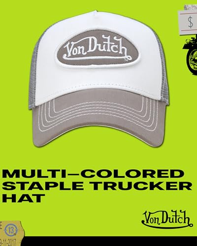 Von Dutch Unisex Trucker Hat, Colorblock, Mesh Back, Curved Bill, Snapback - color: Light Grey