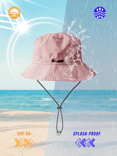 Splash-Proof Packable Bucket Hat for Men Women Lightweight Foldable Fishing Hiking Sun Hat with Adjustable Chin Strap - color: Pink