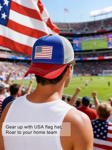 American Flag Trucker Hat, Adjustable USA Baseball Cap for Men Women - color: Red
