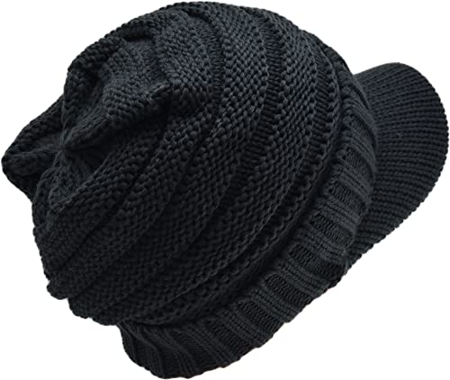 C.C Trendy Warm Oversized Chunky Soft Oversized Ribbed Slouchy Knit Hat with Visor Brim - color: 1 - Teal Grey