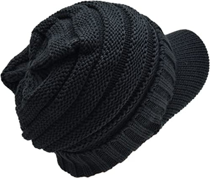 C.C Trendy Warm Oversized Chunky Soft Oversized Ribbed Slouchy Knit Hat with Visor Brim - color: 1 - Teal Grey