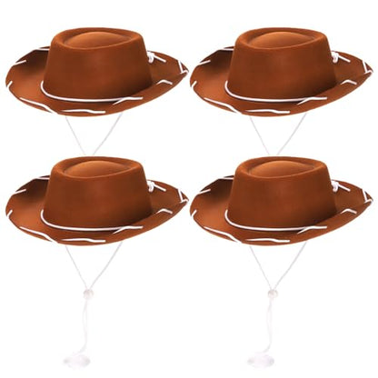 Peohud 4 Pack Felt Cowboy Hat for Kids, Small Western Cowgirl Hat, Wide Brim Cowboy Hat with Neck Drawstring, Cosplay Costume Accessories for Halloween Dress Up Party