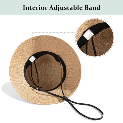 Tavaleu Sun Beach Hats for Women Wide Brim Straw Hats Foldable Summer Hat - color: 9cm-khaki Strap