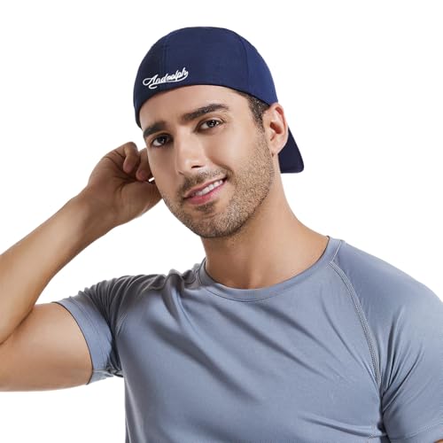 Men's Stretch Full Closed Baseball Caps Letter Embroidery Fitted Cap 6 Panels Structured Elastic Closed Back Hat K155 - color: Navy-l