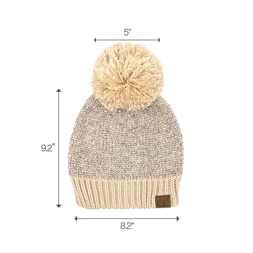C.C Sequin Pom Beanie for Women - Acrylic Stretchable Soft Warm Knit Winter Skully Hat with Yarn Pom - color: Sequin-beige / Silver