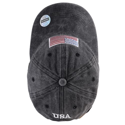 Falari USA Flag Embroidered Baseball Cap, Low Profile Adjustable Dad Hat, 100% Cotton, Pre-Washed - color: Black