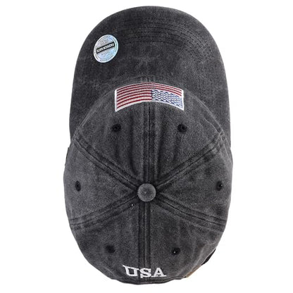 Falari USA Flag Embroidered Baseball Cap, Low Profile Adjustable Dad Hat, 100% Cotton, Pre-Washed - color: Black