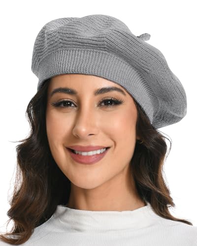 Cotton Knitted Women Beret Hat, French Style Solid Color Beret, Winter Autumn Warm and Soft Beanie Hat - color: Gray