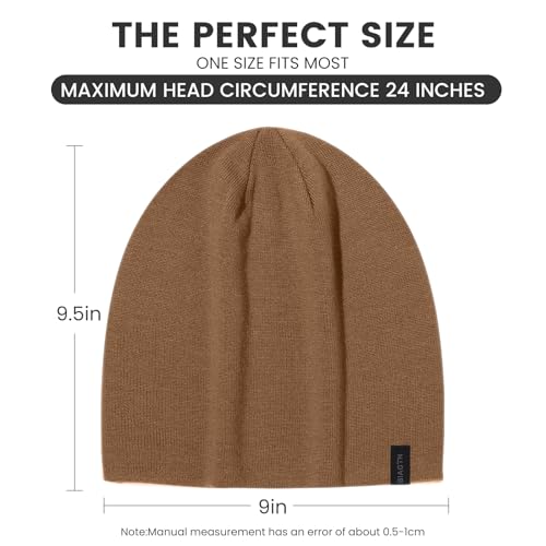 Wool Blend Thin Beanie for All Season, 2 Pack Lightweight Slouchy Knit Beanie Hats Sleep Cap - color: Orange/Brown