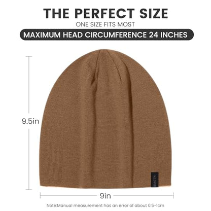 Wool Blend Thin Beanie for All Season, 2 Pack Lightweight Slouchy Knit Beanie Hats Sleep Cap - color: Orange/Brown