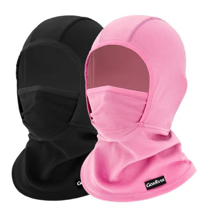 GoxRunx Kids Balaclava Ski Mask,Fleece Face Mask Neck Warmer for Boys Girls,Windproof Face Cover for Cold Weather - color: Black/Rose Pink
