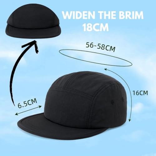 5 Panel Running Hat Waterproof Nylon Sun Hat Quick Dry Plain Baseball Cap for Men Women - color: Black