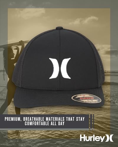 Hurley Mens Baseball Cap Laguna Icon Trucker Hat, Curved Brim - color: Black/White Logo, size: Small-Medium