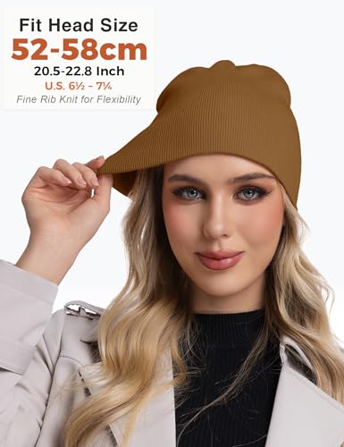 ROYBENS 100% Cotton No Cuff Beanie Hat Men Women, Fisherman Skull Cap - color: Light Coffee