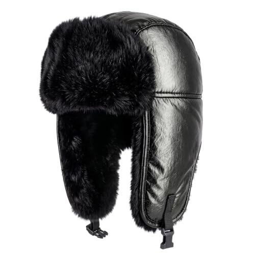 Waterproof Winter Trapper Ushanka Hat Ear Flap Chin Strap, Russian Style - color: Metallic (Black)
