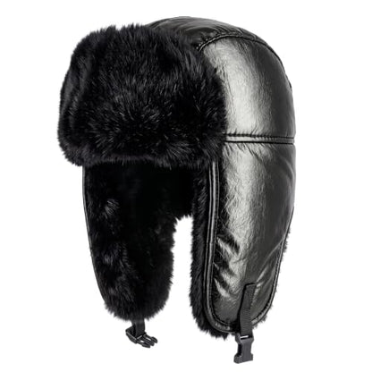 Waterproof Winter Trapper Ushanka Hat Ear Flap Chin Strap, Russian Style - color: Metallic (Black)