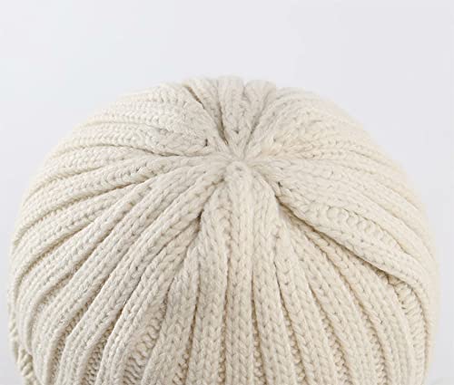 Connectyle Women's Rib Knit Cuffed Beanie Hat Stretch Acrylic Winter Hat Thick Warm Snow Ski Cap - color: Beige