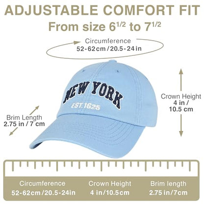 E BY ELIDAN NY Dad Hat, New York EST.1625 Cotton Baseball Cap Women & Men - color: Baby Blue