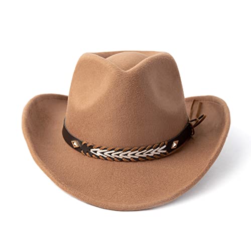 Western Cowboy Hat Felt Wide Brim Women Men Cowgirl Hats - color: Khaki