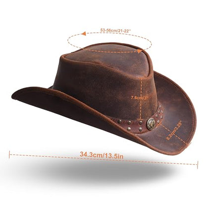 Unisex Leather Cowboy Hat Lightweight Handcrafted Western Shapeable Wide Brim | Western Hats for Men Black - color: Reddish Bull, size: X-Large