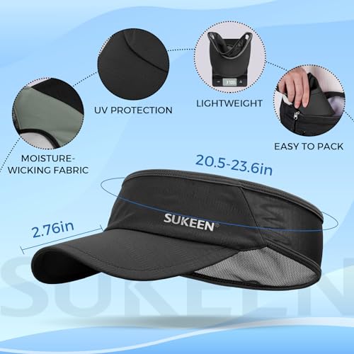 Sukeen Lightweight Sports Sun Visor Hat for Men Women - color: Black