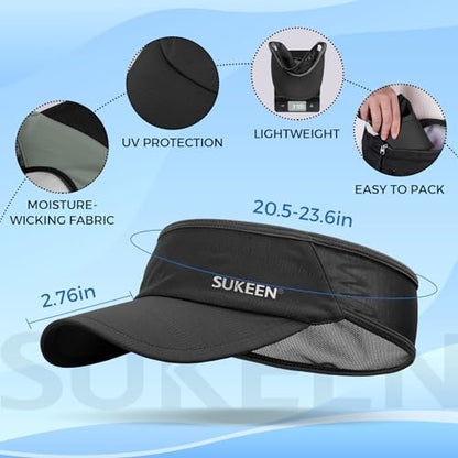 Sukeen Lightweight Sports Sun Visor Hat for Men Women - color: Black