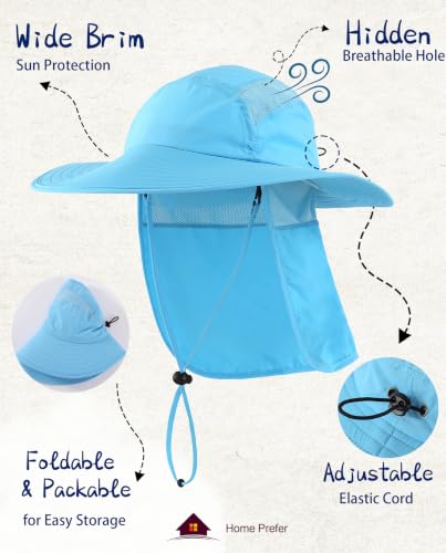 Home Prefer UPF 50+ Sun Hat with Neck Flap Wide Brim Fishing Hat for Men - color: Aqua Blue