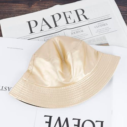 MILAKOO Pu Leather Bucket Hat for Unisex Reversible Fishing Cap Metallic Retro 80s 90s Fisherman Hat - color: E: Gold