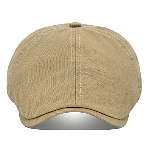 VOBOOM Cotton Washing Flat Cap Cabbie Hat Gatsby Ivy Irish Hunting Newsboy - color: Khaki